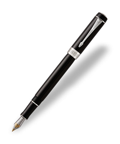 Parker Duofold Classic International Fountain Pen - Black with Chrome Trim