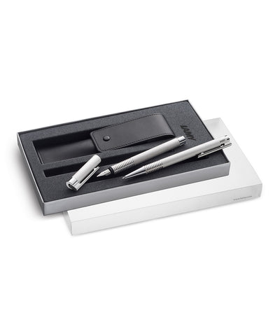 LAMY logo Ballpoint & Fountain Pen Set with Pen Case - Brushed Stainless
