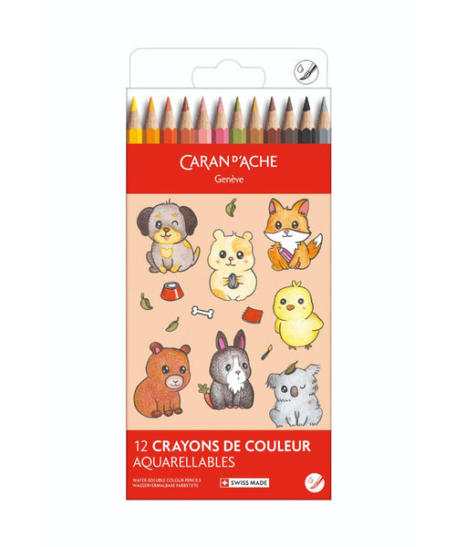 Caran d'Ache Kawaii Swisscolor Coloured Pencils Pack of 12 - Cute Animals