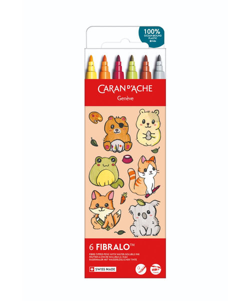 Caran d'Ache Kawaii Fibralo Fibre Tipped Pens Pack of 6 - Cute Animals