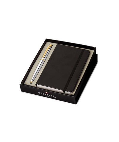 Sheaffer VFM Ballpoint Pen & Notebook Set - Chrome with Gold Plated Trims