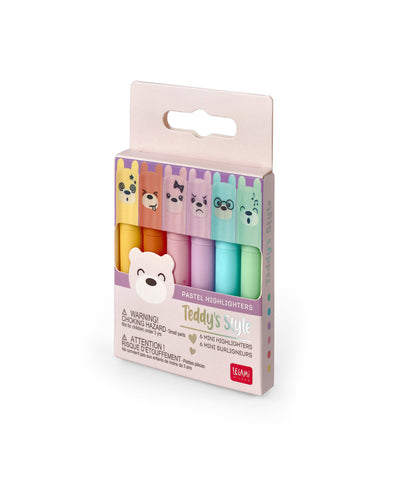 Legami Teddy's Style - Set of 6 Mini Pastel Highlighters