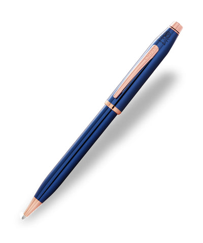 Cross Century II Translucent Cobalt Blue Lacquer Ballpoint Pen with Rose Gold Trim