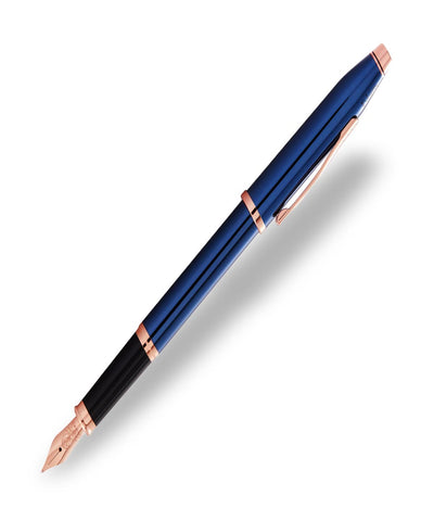 Cross Century II Translucent Cobalt Blue Lacquer Fountain Pen with Rose Gold Trim