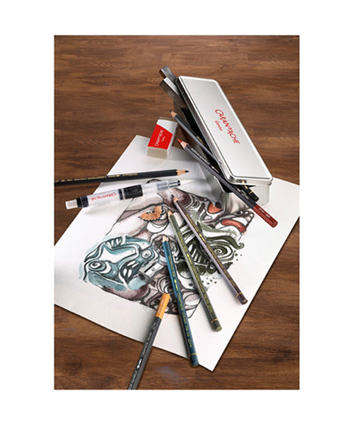 Caran D'Ache Set Di Matite Graphite Line - 13 Pezzi In Scatola Metallica, Grafite E Carboncino
