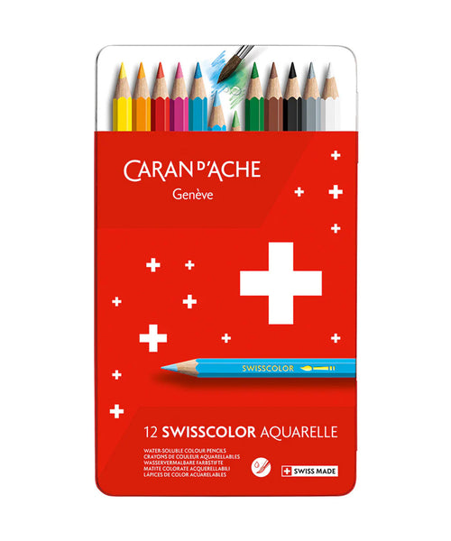 Caran D'Ache Swisscolor Coloured Pencils - Water Soluble Set of 12