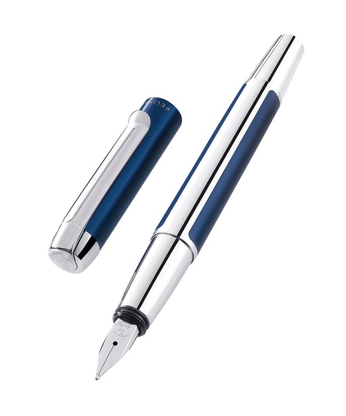 Pelikan Pura Füllfederhalter Blau-silber, Feder M – Patronenfüller Mit Edelstahlfeder, Eleganter Design