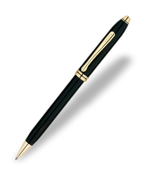 Cross Townsend Ballpoint Pen - Black Lacquer with 23ct Gold Plated Trim