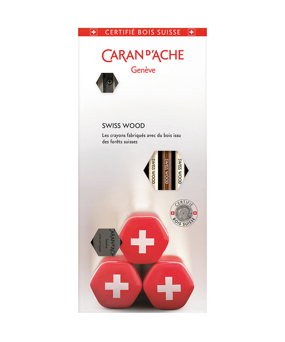 Caran D'Ache Swiss Wood Set Regalo – Matite HB In Legno Di Faggio E Pino, Gomma E Temperamatite Metallico