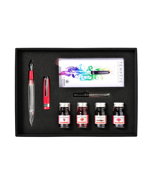 J Herbin Tempête Fountain Pen Set with Ink Selection - Red