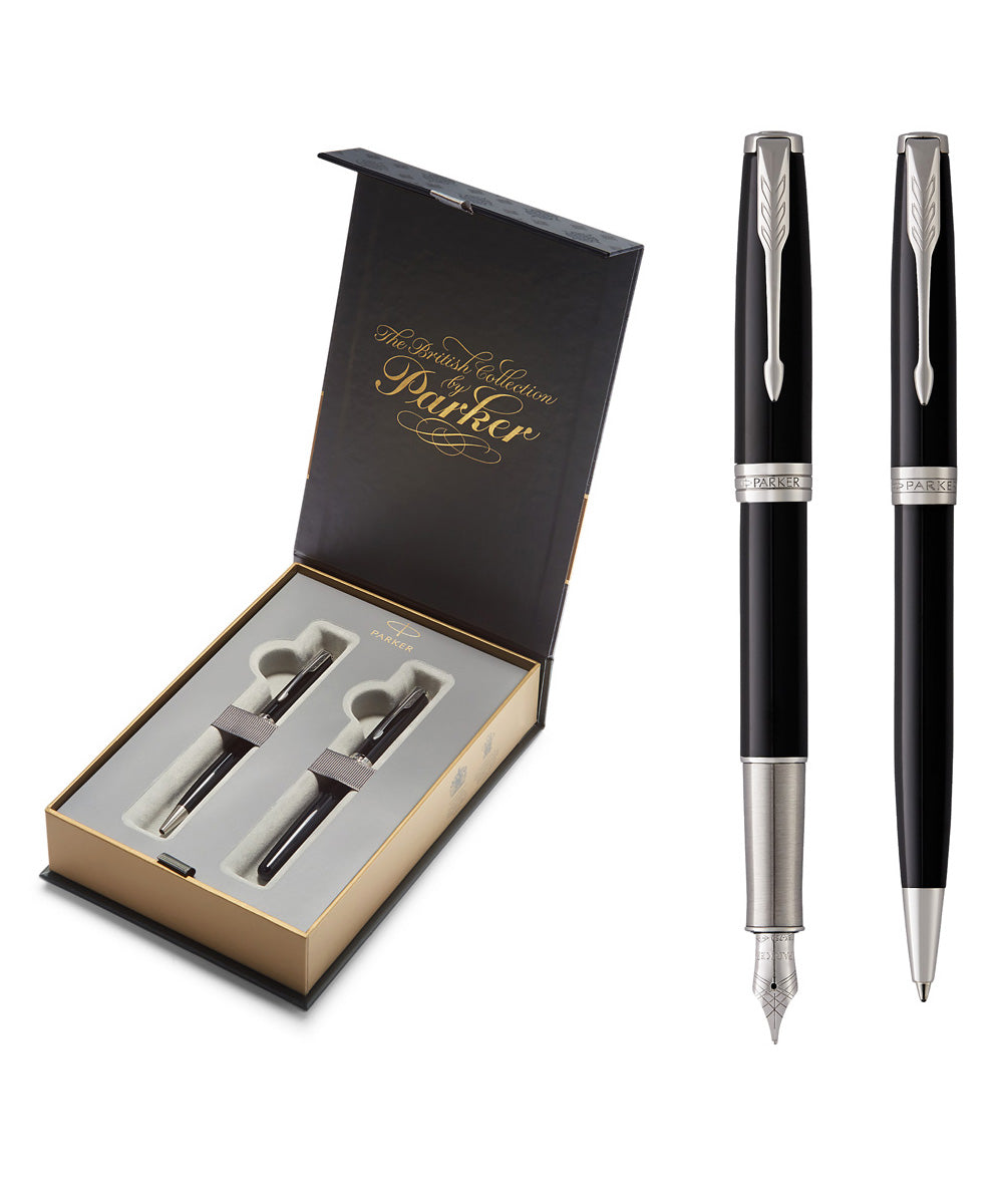 Parker Sonnet Ballpoint Fountain Pen Gift Set Black Lacquer