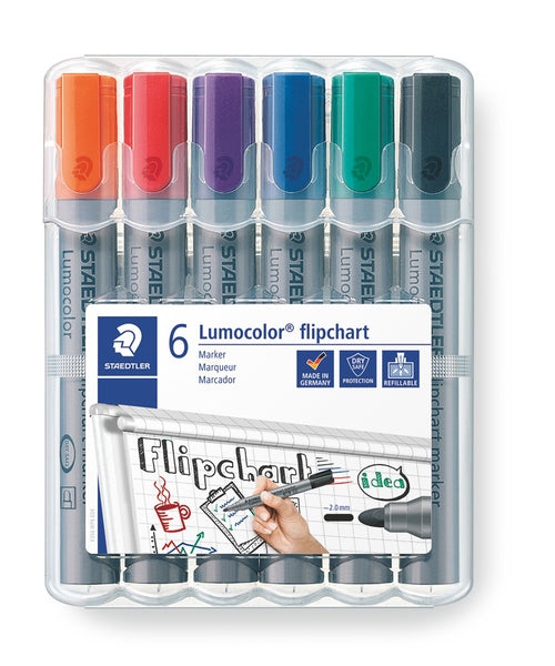Staedtler Lumocolor Flipchart Marker Pens - 6 Assorted Colours