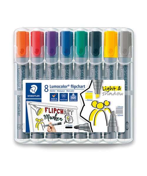 Staedtler Lumocolor Flipchart Marker Pens - 8 Assorted Colours