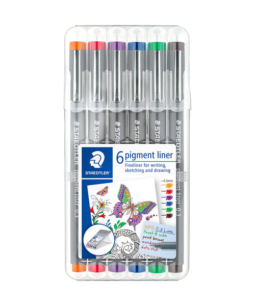 Staedtler Pigment Liner - Pack of 6 Assorted Colours - Selection 1