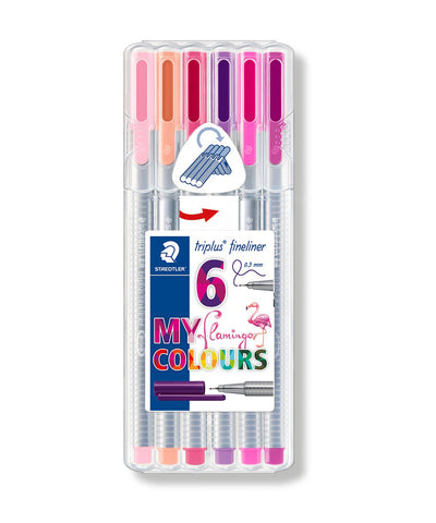 Staedtler Triplus Fineliner Pens - 6 Assorted Flamingo Colours
