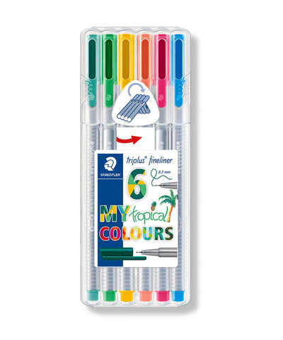 Staedtler Triplus Fineliner Pens - 6 Assorted Tropical Colours