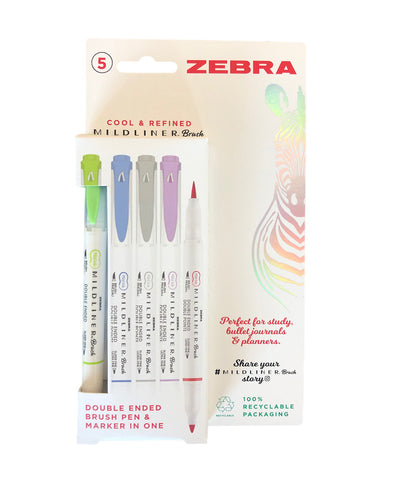 Zebra Mildliner Brush Pastel Highlighter Set - Cool & Refined