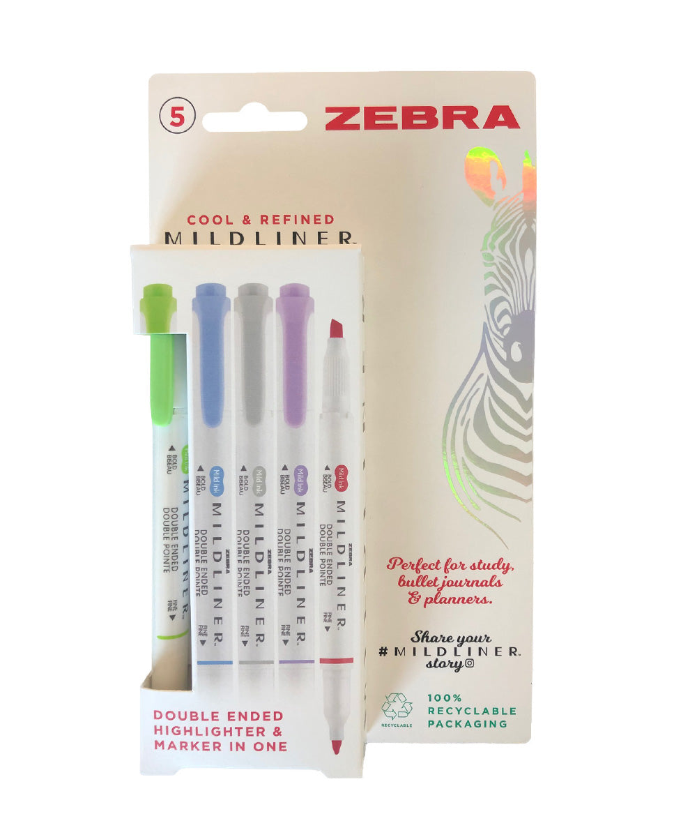 Zebra Mildliner Double-Ended Highlighter 5-Pack - Cool & Refined Set