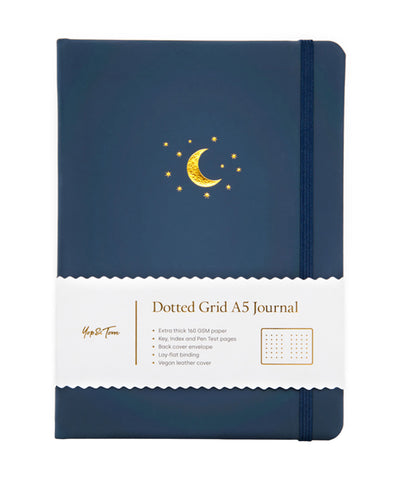Yop & Tom Dot Grid A5 Journal - Moon And Stars Midnight Blue
