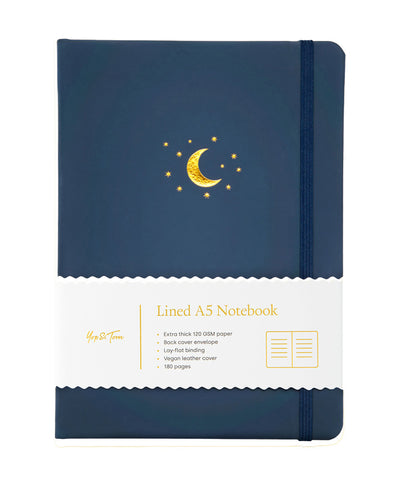 Yop & Tom Lined A5 Journal - Moon And Stars Midnight Blue